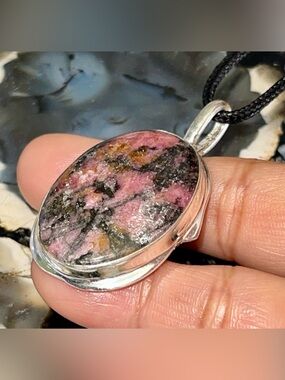 “The Stone of Love” Rhodonite Crystal Pendant  1 7/8”